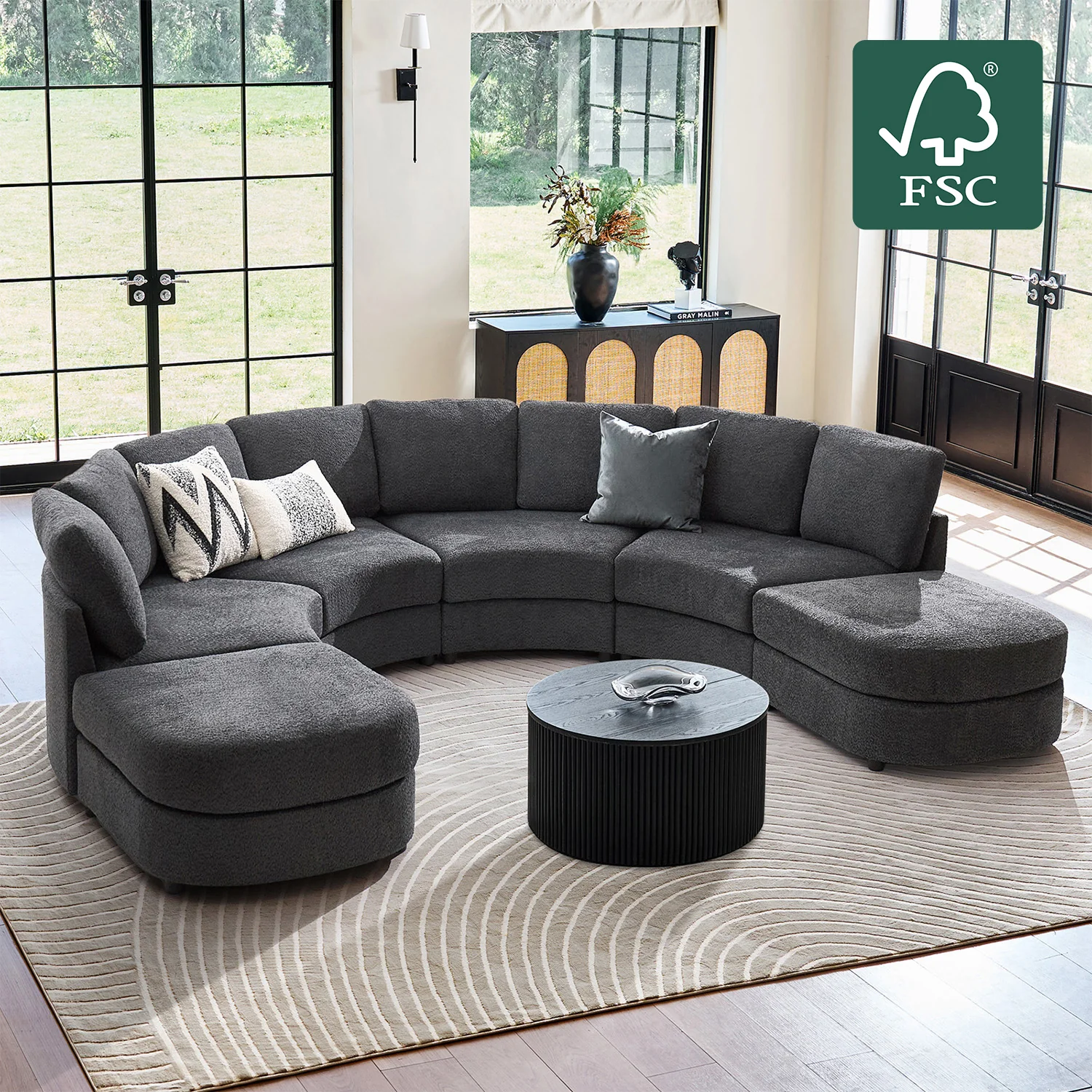Aeris 138" Modern Curved Sectional Couch & Sofa With Curved Aesthetic - Image 8